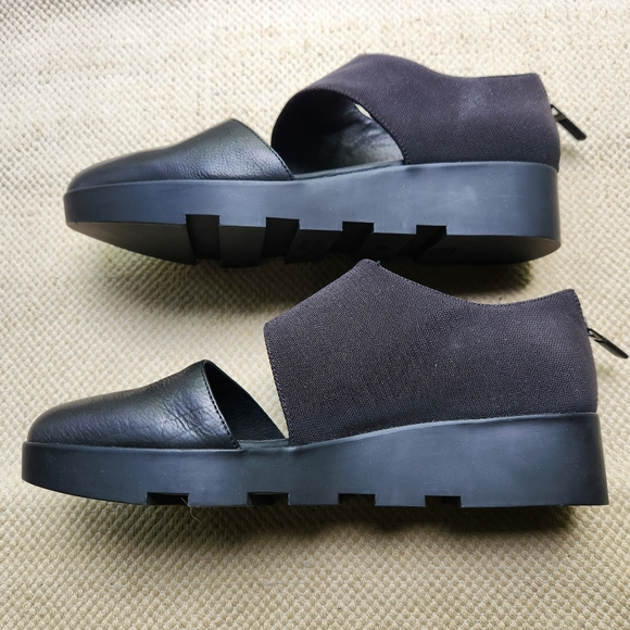 Eileen Fisher Womens 10 Leather Turban 2 Platform Wedge Black Shoes Like New - Picture 3 of 6